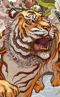 Fabric roller blind Tiger in flowers