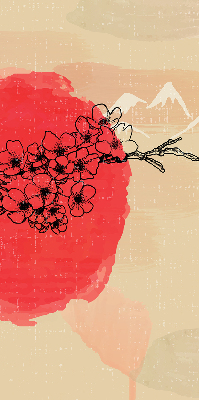 Roller blind for large window Flowers in a red circle
