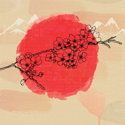 Roller blind for large window Flowers in a red circle