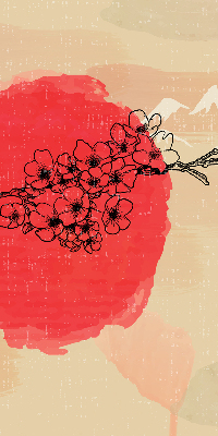 Roller blind for large window Flowers in a red circle