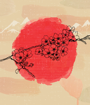 Roller blind for large window Flowers in a red circle