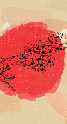 Roller blind for large window Flowers in a red circle