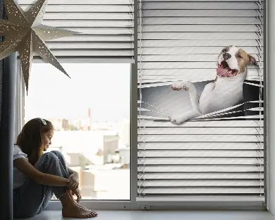 Fabric roller blind with dog print