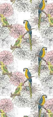 Blackout roller blind with parrots on a branch pattern
