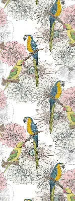 Blackout roller blind with parrots on a branch pattern