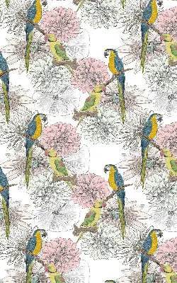 Blackout roller blind with parrots on a branch pattern