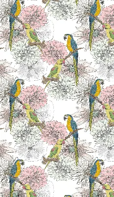 Blackout roller blind with parrots on a branch pattern