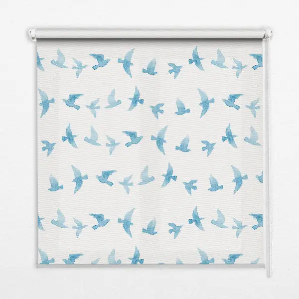 Blackout roller blind for window with blue birds pattern