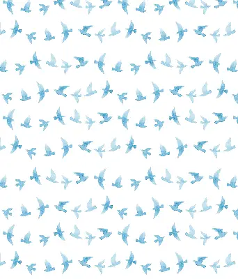Blackout roller blind for window with blue birds pattern