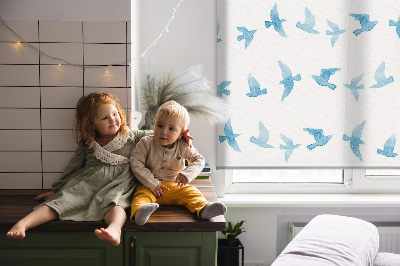 Blackout roller blind for window Blue birds