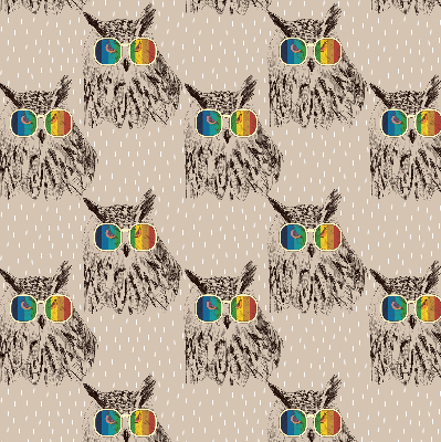 Fabric roller blind for window Owls in colorful glasses