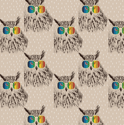 Fabric roller blind for window Owls in colorful glasses