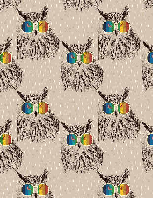 Fabric roller blind for window Owls in colorful glasses