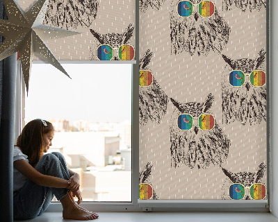 Fabric roller blind for window Owls in colorful glasses