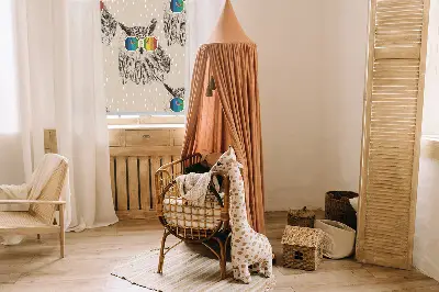 Fabric roller blind for window with owls wearing colorful glasses