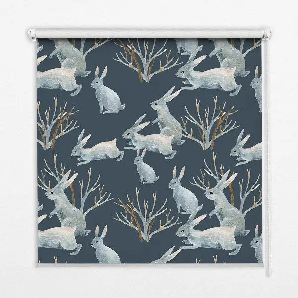 Blackout roller blind rabbits and sticks print