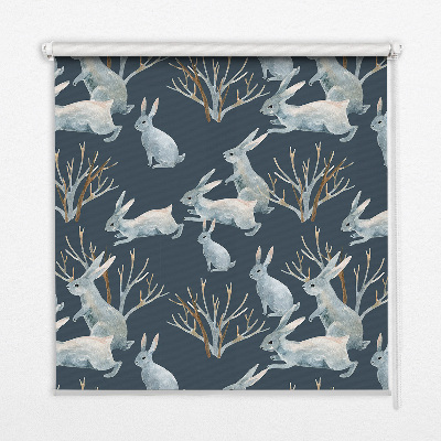 Blackout roller blind rabbits and sticks print