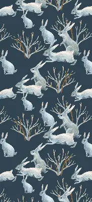 Blackout roller blind rabbits and sticks print