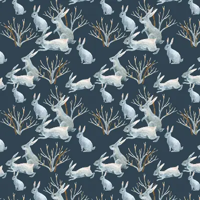 Blackout roller blind rabbits and sticks print