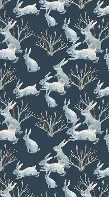 Blackout roller blind rabbits and sticks print