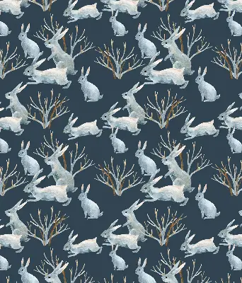 Blackout roller blind rabbits and sticks print