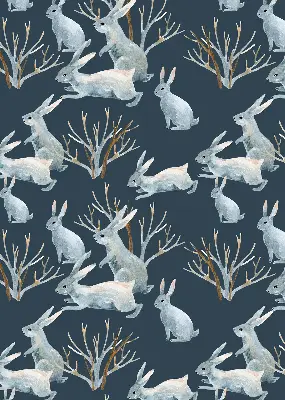 Blackout roller blind rabbits and sticks print
