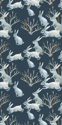 Blackout roller blind rabbits and sticks print