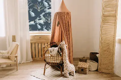 Blackout roller blind rabbits and sticks print