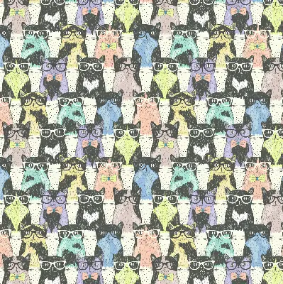 Fabric roller blind for window with cats pattern