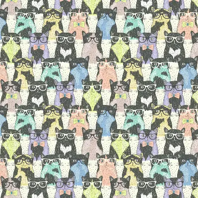 Fabric roller blind for window with cats pattern