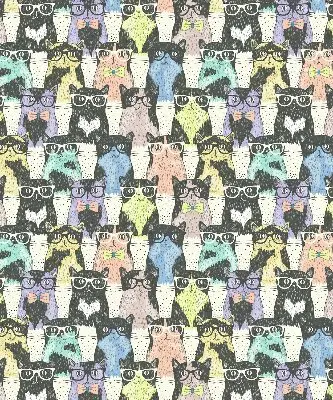 Fabric roller blind for window with cats pattern