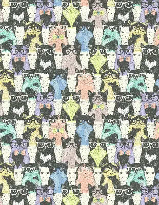 Fabric roller blind for window with cats pattern