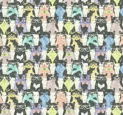 Fabric roller blind for window with cats pattern