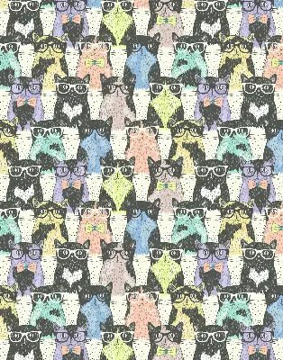 Fabric roller blind for window with cats pattern