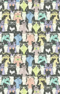 Fabric roller blind for window with cats pattern