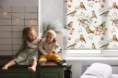 Blackout roller blind for window with birds on branches print