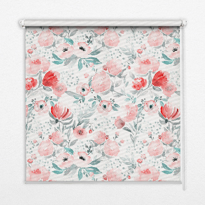 Blackout roller blind for window pink poppy pattern