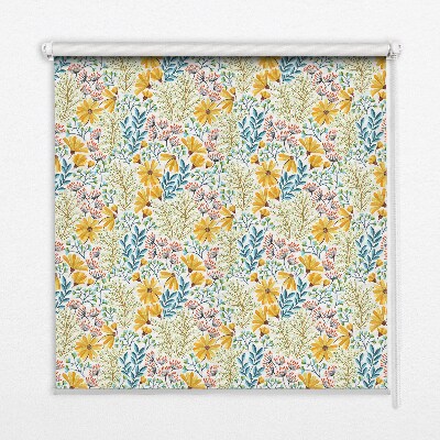 Fabric roller blind for window with a flowers pattern