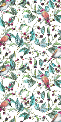 Fabric roller blind for window blue leaves and colorful birds pattern