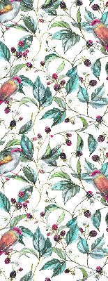 Fabric roller blind for window Blue leaves and colorful birds