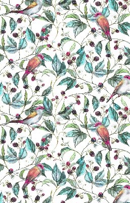 Fabric roller blind for window Blue leaves and colorful birds