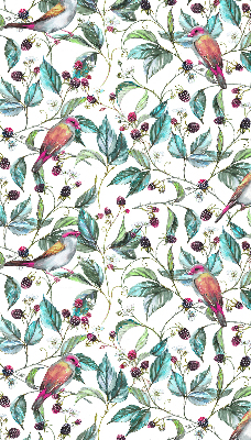 Fabric roller blind for window Blue leaves and colorful birds