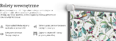 Fabric roller blind for window Blue leaves and colorful birds
