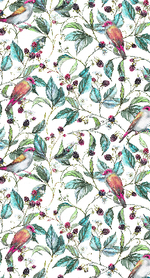 Fabric roller blind for window Blue leaves and colorful birds