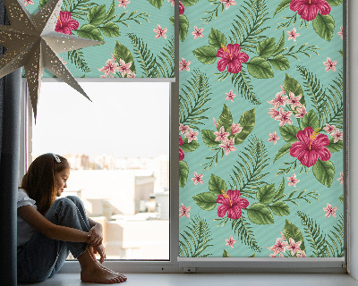 Fabric roller blind for window Exotic plants