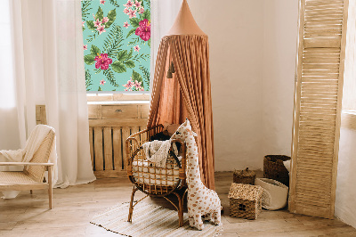 Fabric roller blind for window Exotic plants