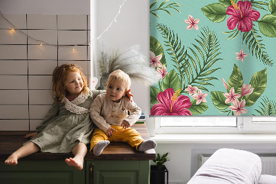 Fabric roller blind for window Exotic plants