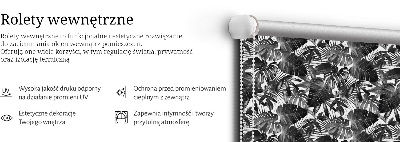 Blackout roller blind for window with a gray leaf pattern