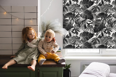 Blackout roller blind for window Gray leaves