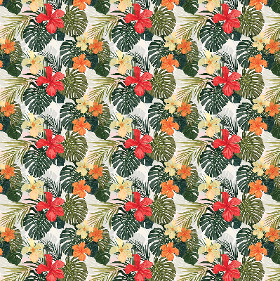 Fabric roller blind for window Tropical flowers and leaves